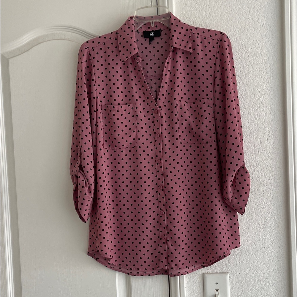 Iz Byer Mauve Blouse with Black Dots